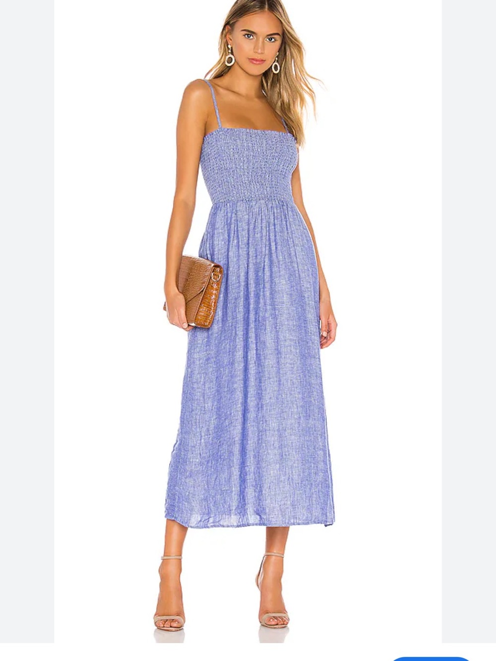 Joie Tilsa Smocked Chambray Linen Maxi Dress in Blue size Large NWT